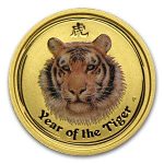 2010 Australia 1/10 oz Gold Lunar Tiger BU (SII, Colorized)