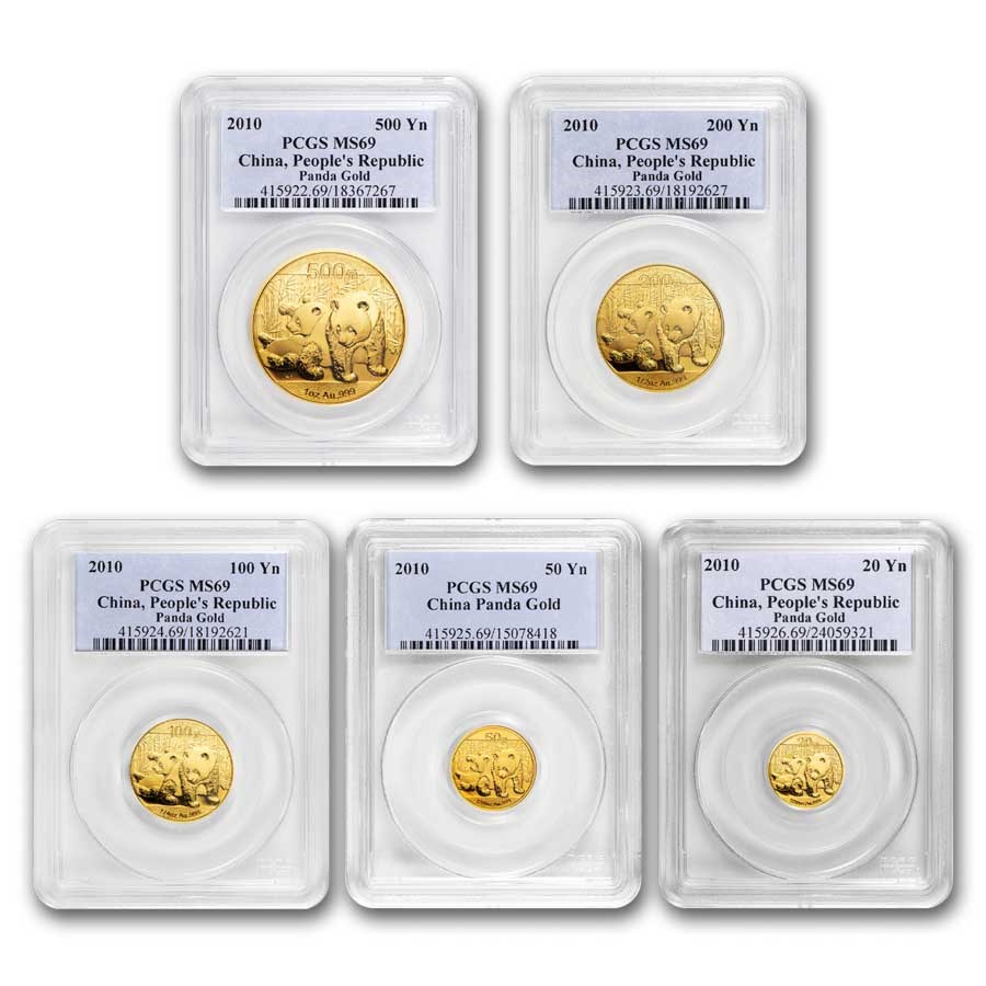 2010 China 5-Coin Gold Panda Set MS-69 PCGS