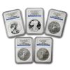 2011 5-Coin Silver Eagle Set MS/PF-70 NGC (ER, 25th Anniv)
