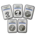 2011 5-Coin Silver Eagle Set MS/PF-70 NGC (ER, 25th Anniv)