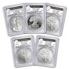 2011 5-Coin Silver Eagle Set MS/PR-70 PCGS (FS, 25th Anniv)