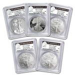 2011 5-Coin Silver Eagle Set MS/PR-70 PCGS (FS, 25th Anniv)