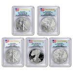 2011 5-Coin Silver Eagle Set MS/PR-70 PCGS (FS, 25th Anniv)