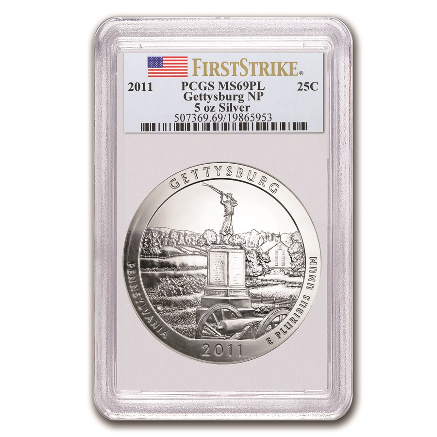 2011 5 oz Silver ATB Gettysburg MS-69 PL PCGS (FirstStrike®)