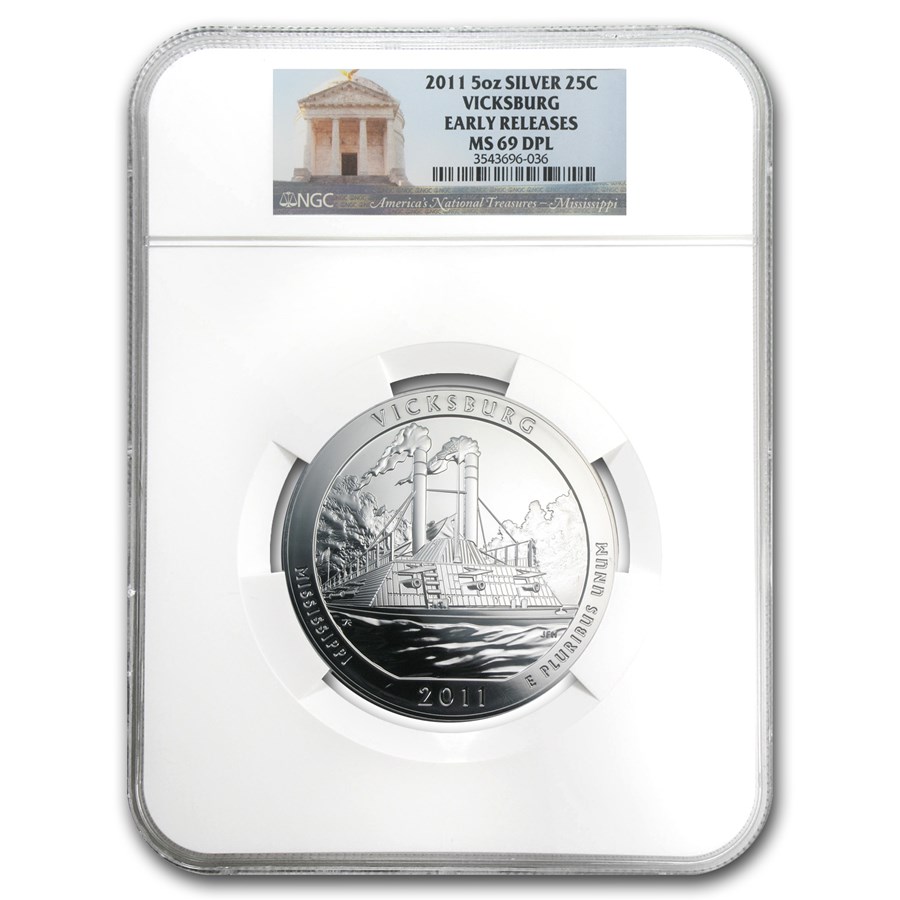 2011 5 oz Silver ATB Vicksburg MS-69 DPL NGC (ER)