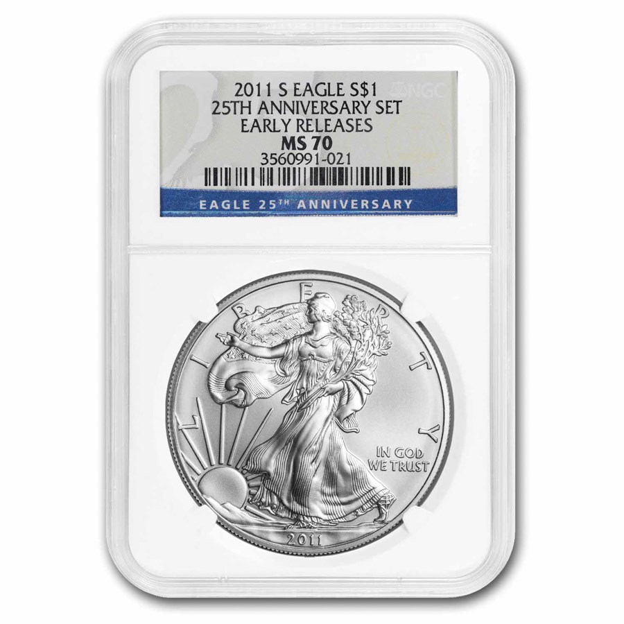2011-S American Silver Eagle MS-70 NGC (ER, 25th Anniv)