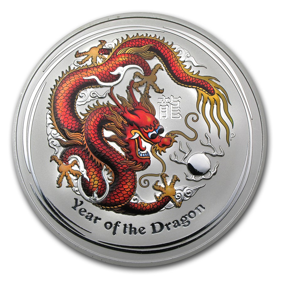 2012 Australia 1 kilo Silver Year of the Dragon BU (Colorized)