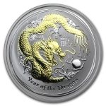 2012 Australia 1 oz Silver Dragon BU (Gilded, w/Box & COA)