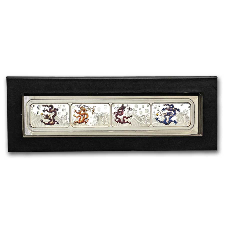 2012 Cook Islands 4 oz Silver Rectangle Colorized Dragon PF Set