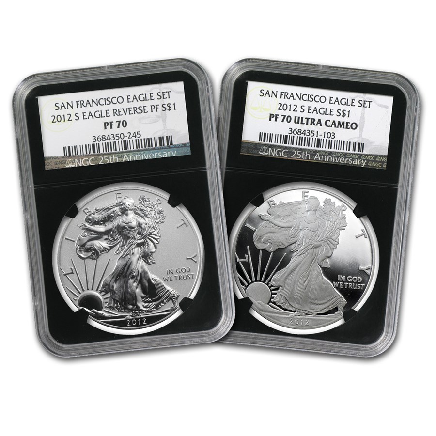 2012-S 2-Coin Proof Silver Eagle Set PF-70 NGC (FR, 25th Anniv)