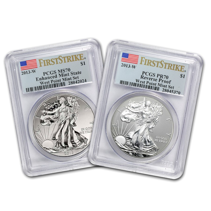 2013 2-Coin Silver Eagle Set MS/PR-70 PCGS (FS, West Point)