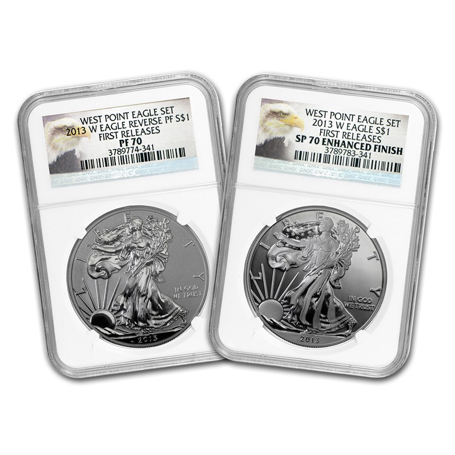 2013 2-Coin Silver Eagle Set SP/PF-70 NGC (ER/FR, West Point)