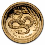 2013 Australia 1 oz Gold Lunar Snake Proof (UHR, Damaged Box)