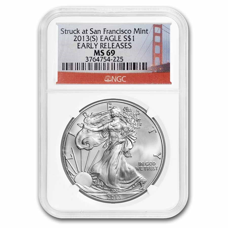 2013 (S) Silver Eagle MS-69 NGC (Golden Gate Bridge Label)