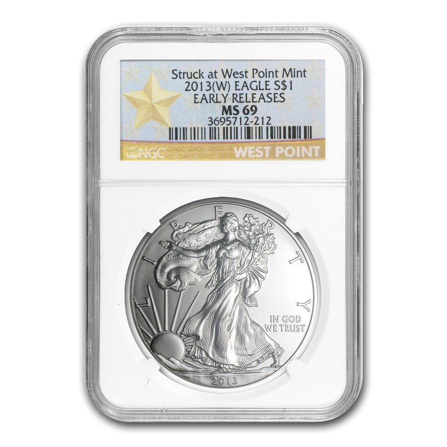2013 (W) Silver Eagle MS-69 NGC (ER, West Point Star Label)