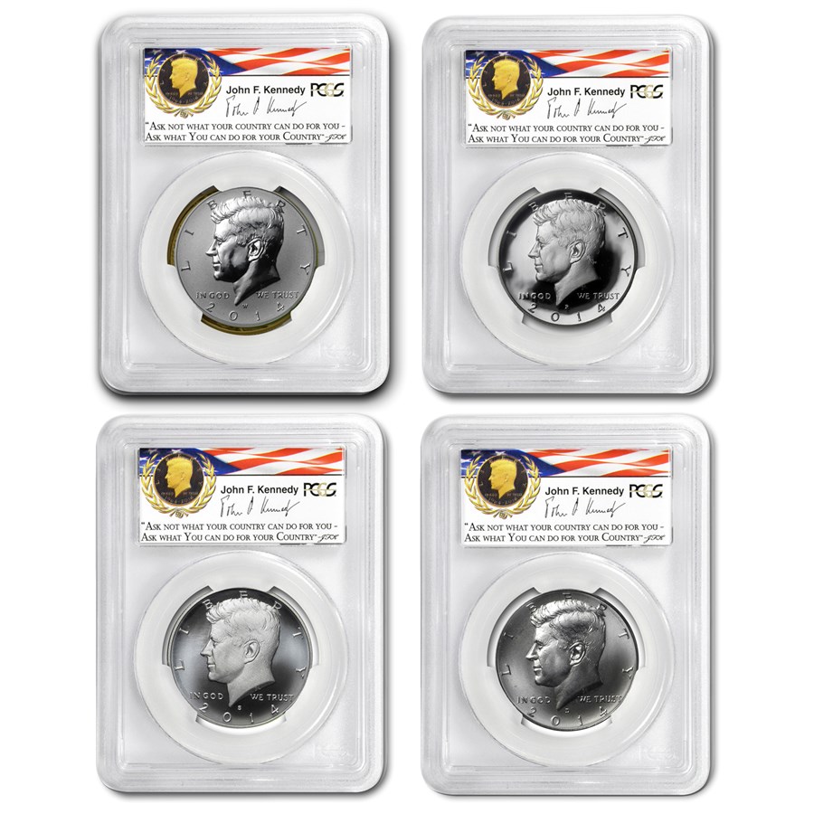 2014 4-Coin 50th Anniv Kennedy 1/2 Dollar Set MS/PF-70 PCGS (FS)