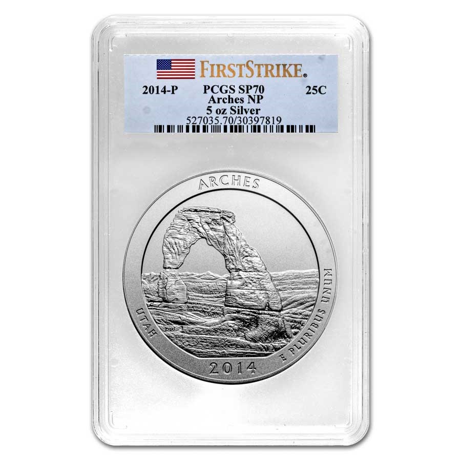 2014-P 5 oz Silver ATB Arches SP-70 PCGS (FS)