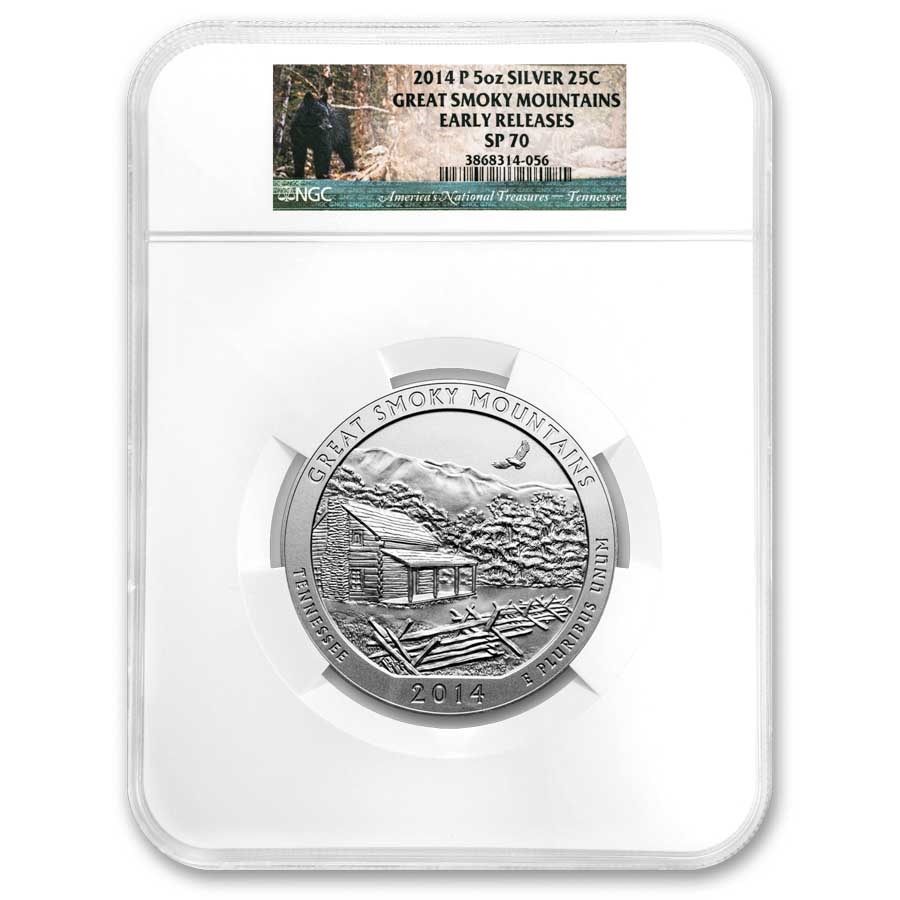 2014-P 5 oz Silver ATB Great Smoky Mountain SP-70 NGC