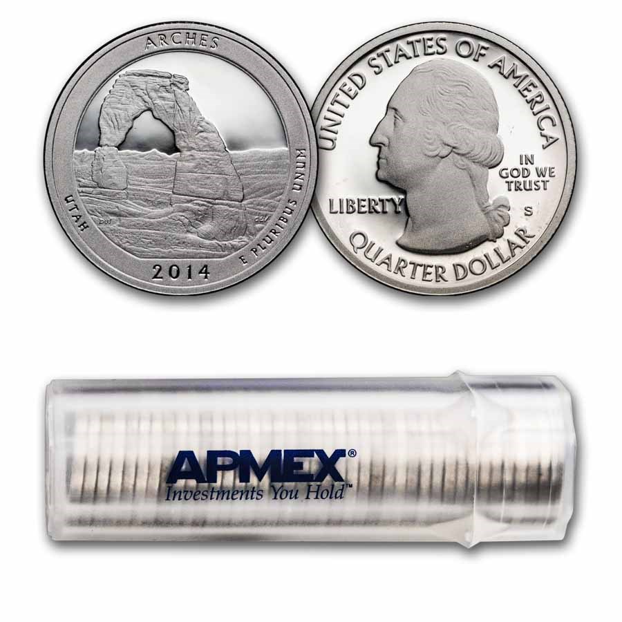 2014-S ATB Quarter Arches National Proof 40-Coin Roll (Silver)