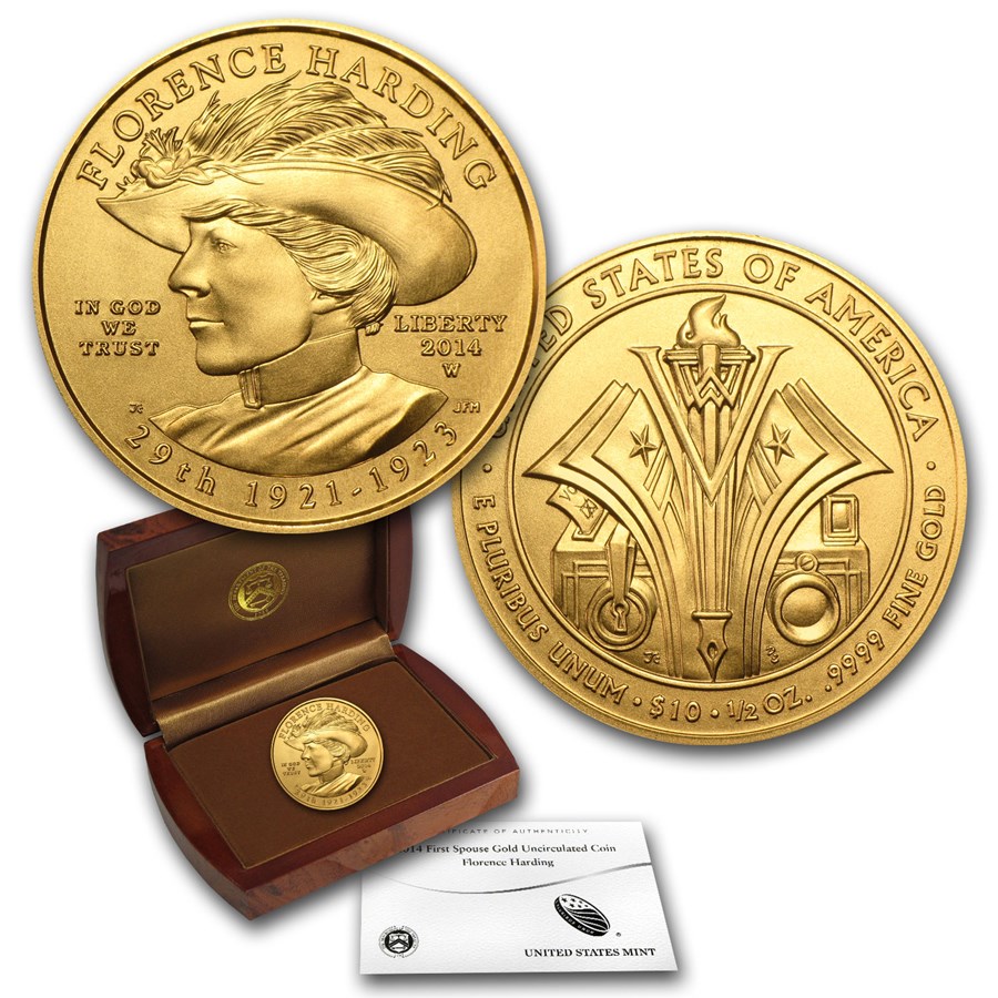 2014-W 1/2 oz Gold Florence Harding BU (w/Box & COA)