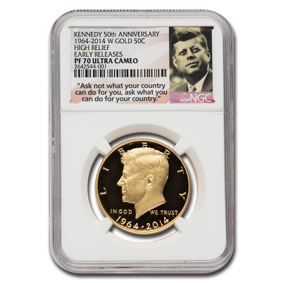 2014-W 3/4 oz Gold Kennedy Half Dollar PF-70 NGC (ER, JFK Label)