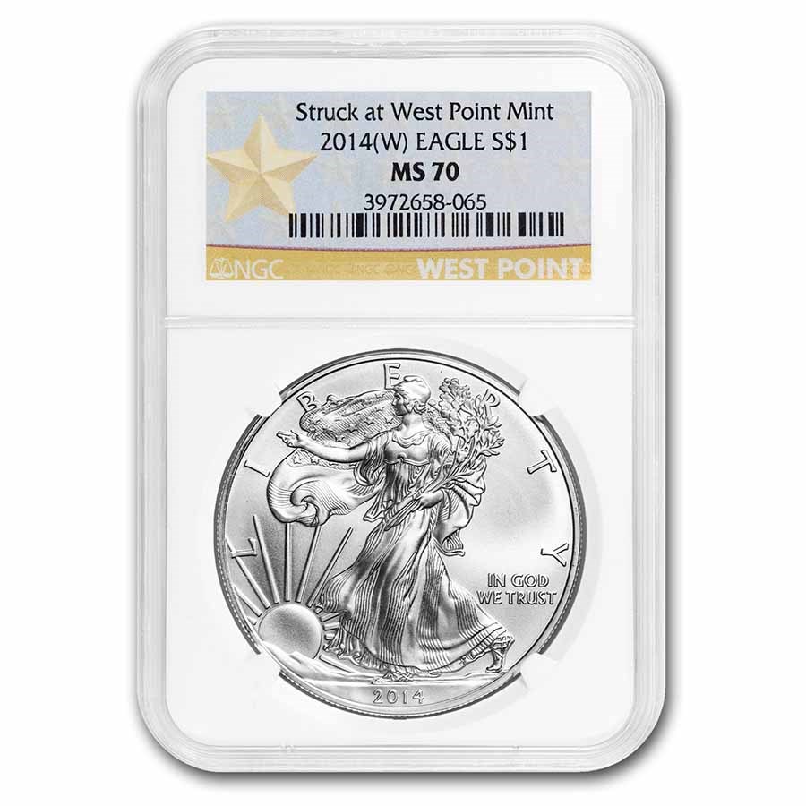 2014 (W) Silver Eagle MS-70 NGC (West Point Star Label)