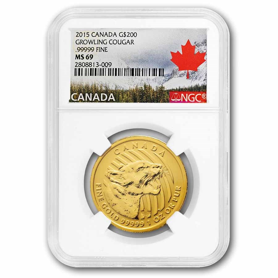 2015 Canada 1 oz Gold Growling Cougar .99999 BU MS-69 NGC