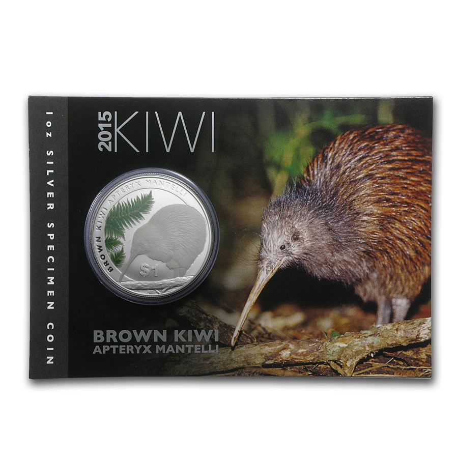 2015 New Zealand 1 oz Silver Specimen $1 Kiwi (In Display Card)