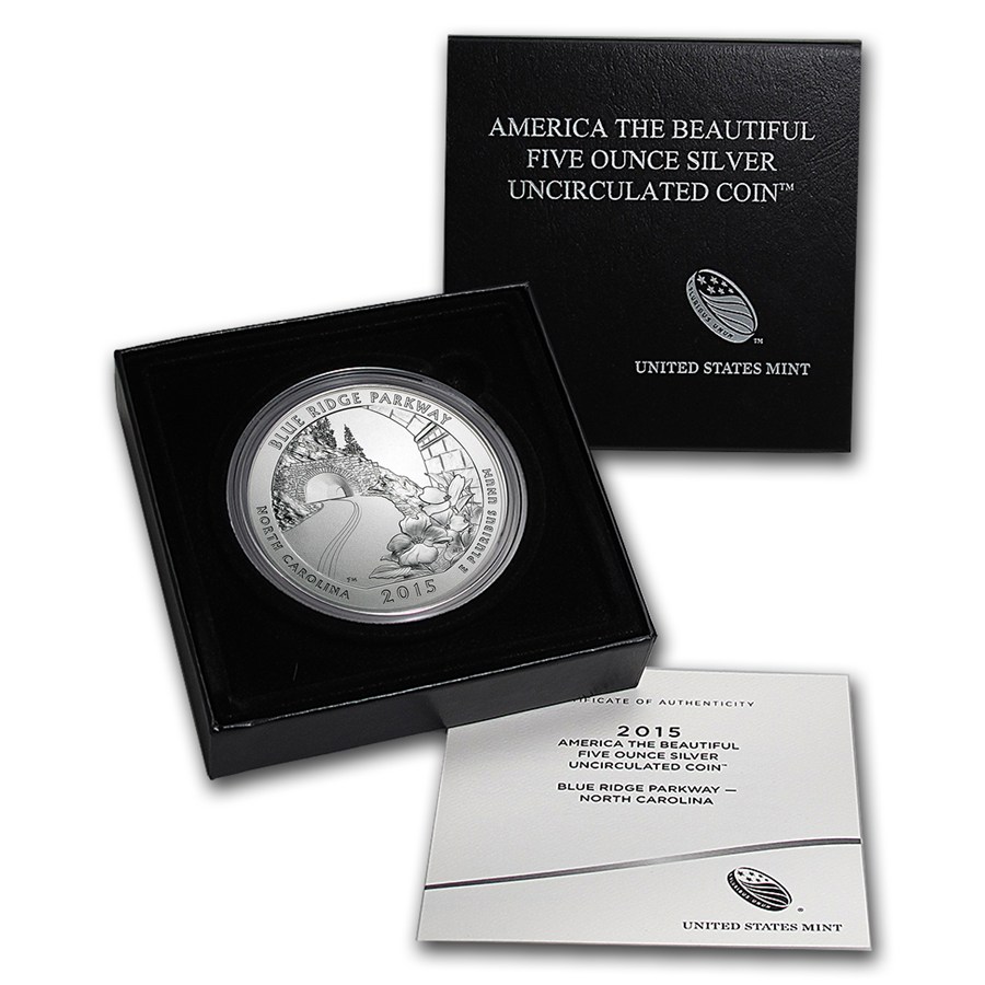 2015-P 5 oz Silver ATB Blue Ridge Parkway (w/Box & COA)