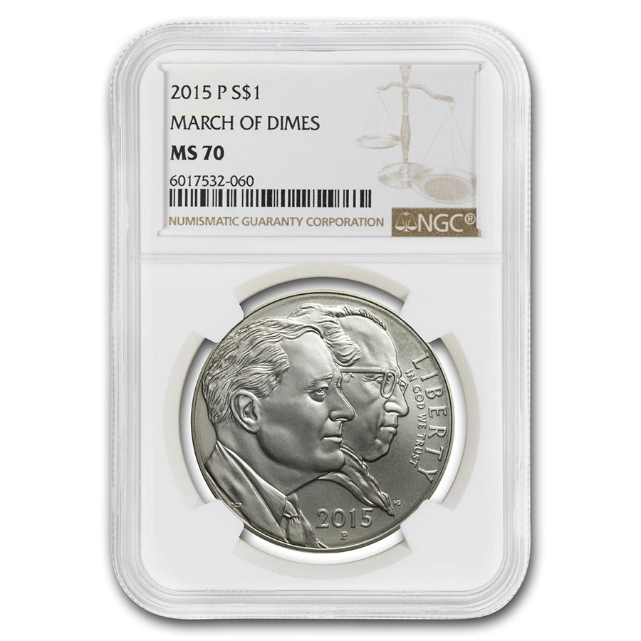 2015-P U.S. March of Dimes $1 Silver Commem MS-70 NGC