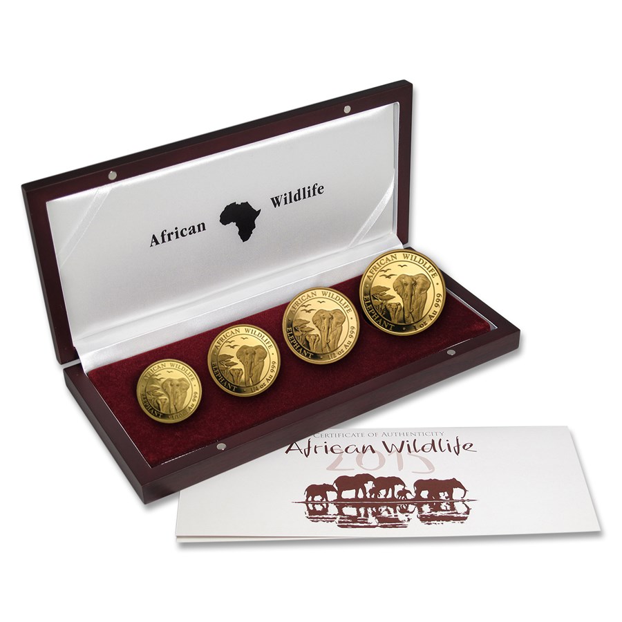 2015 Somalia 4-Coin Gold African Elephant Prestige Proof Set