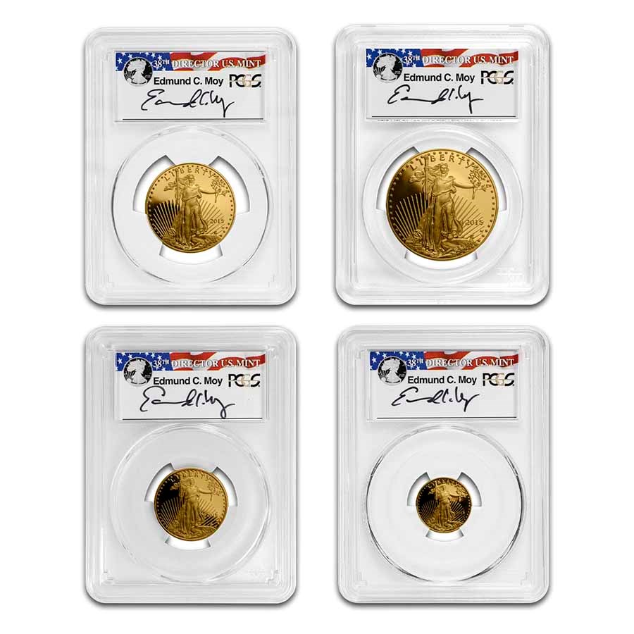 2015-W 4-Coin Proof Gold Eagle Set PR-70 PCGS (FDI, Moy)