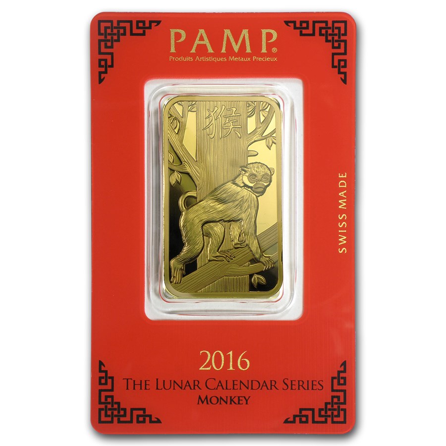 2016 1 oz Gold Bar - PAMP Suisse Year of the Monkey (In Assay)