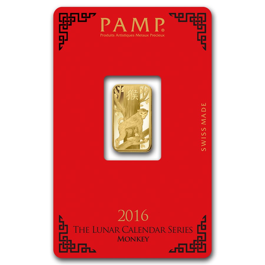2016 5 gram Gold Bar - PAMP Suisse Year of the Monkey (In Assay)
