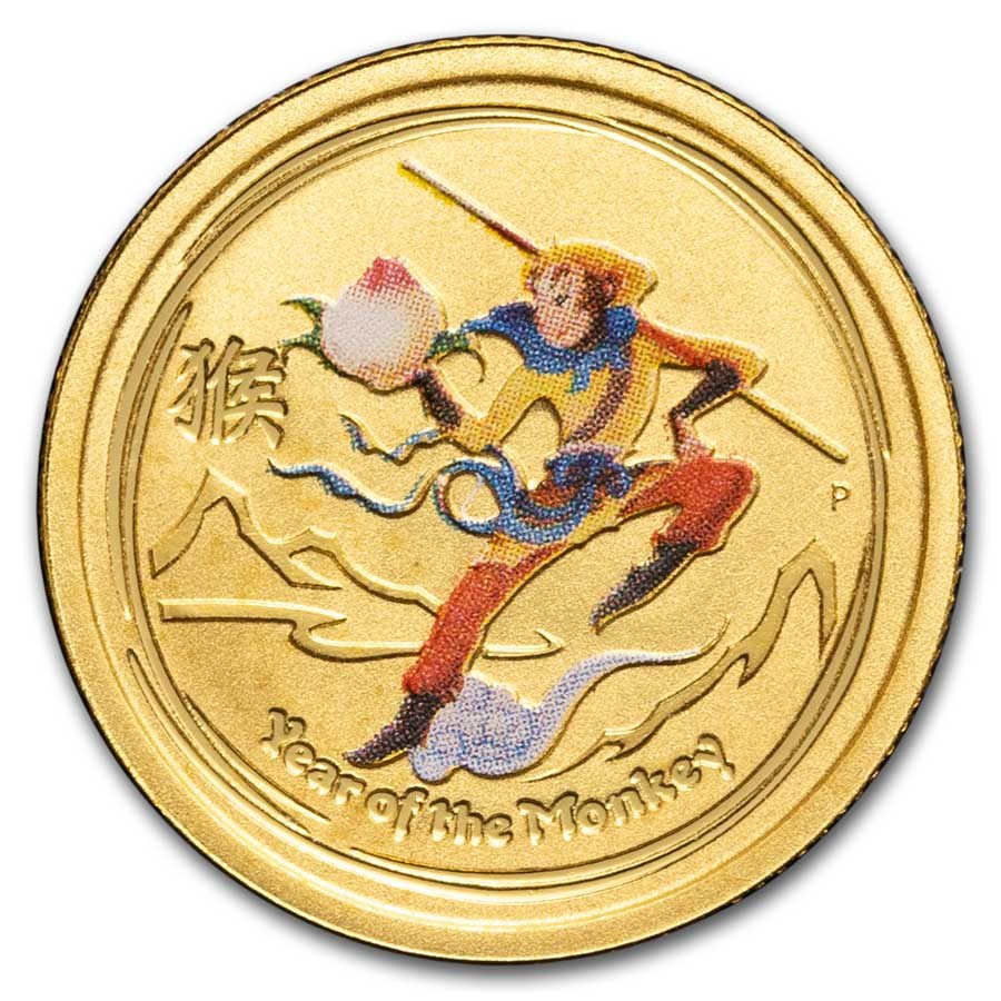 2016 Australia 1/20 oz Gold Colorized Lunar Monkey BU