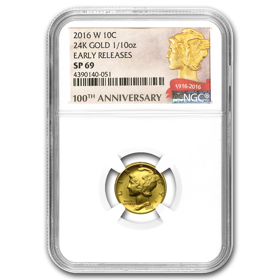 2016-W 1/10 oz Gold Mercury Dime SP-69 NGC (ER/FR)