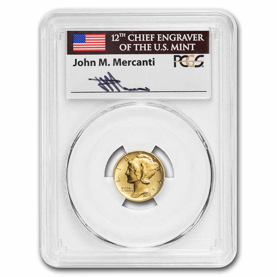 2016-W 1/10 oz Gold Mercury Dime SP-70 PCGS (FDI)