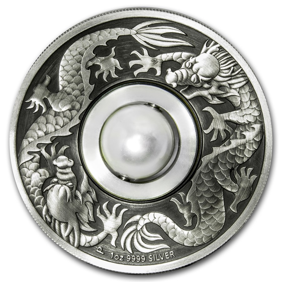 2017 Australia 1 oz Proof Silver Dragon & Pearl (Antiqued)