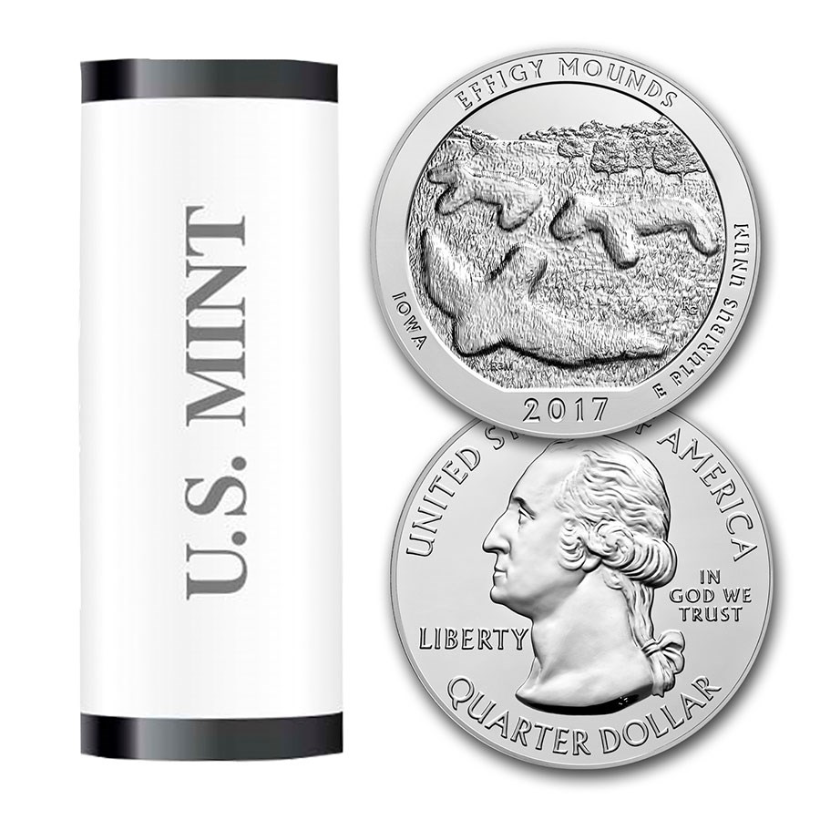 2017-D ATB Quarter Effigy Mounds 40-Coin Roll BU (Mint Wrapped)