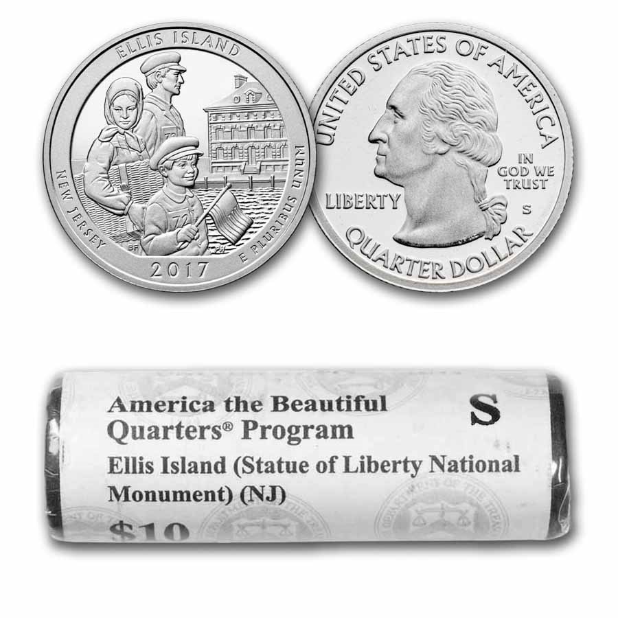 2017-S ATB Quarter Ellis Island Monument 40-Coin Roll Gem Proof