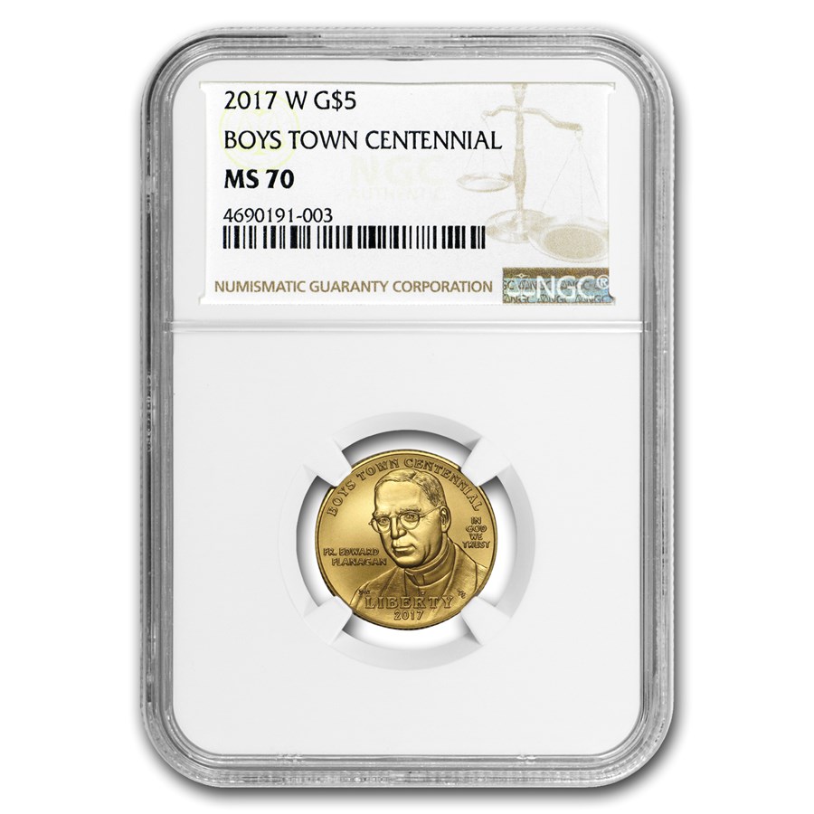 2017-W Gold $5 Commem Boys Town Centennial MS-70 NGC