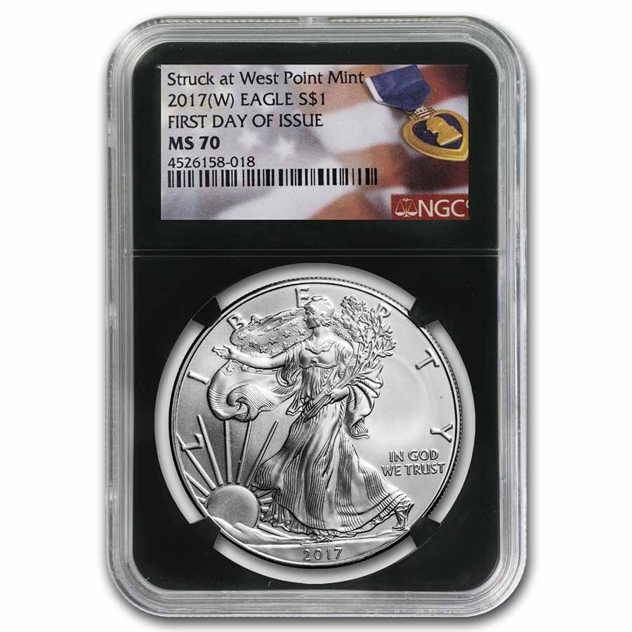 2017 (W) Silver Eagle MS-70 NGC (FDI, Purple Heart, Black Core)