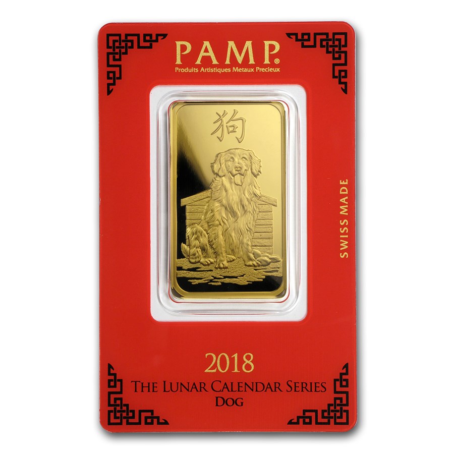 2018 1 oz Gold Bar - PAMP Suisse Year of the Dog (In Assay)
