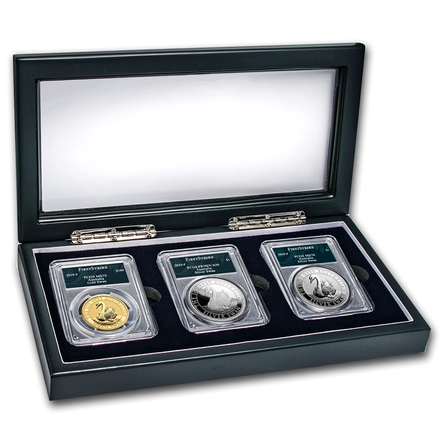 2018 Australia Swan 3-Coin Set MS/PR-70 PCGS (FS, Swan Label)