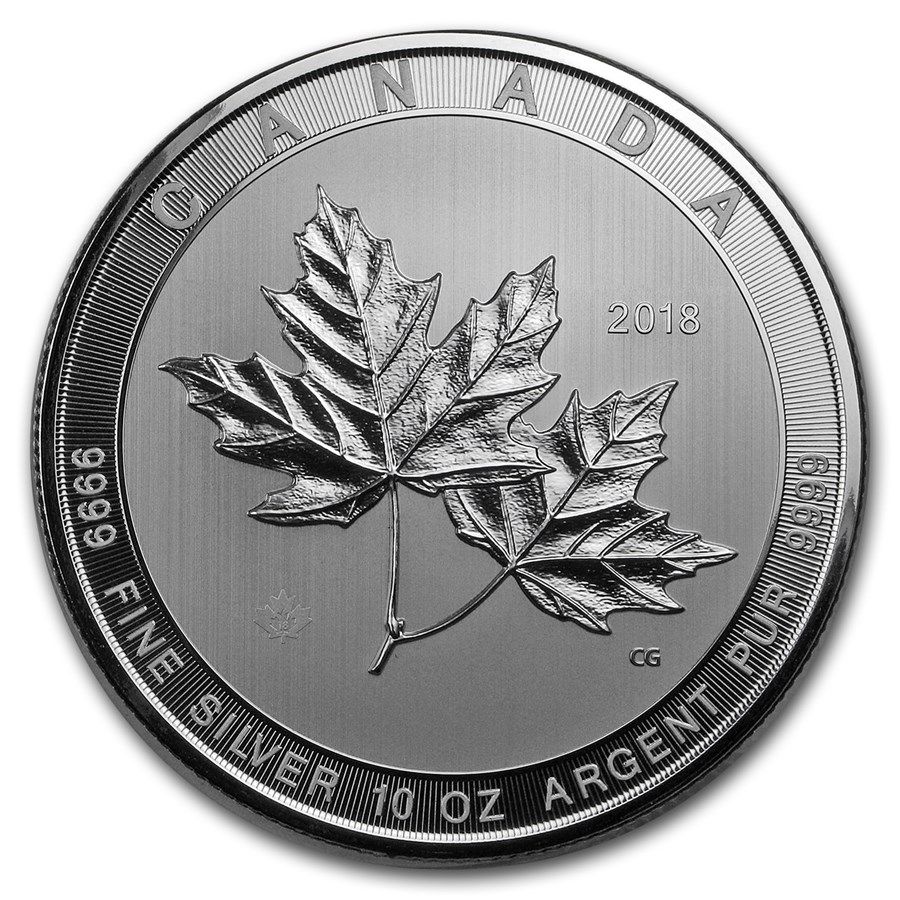 2018 Canada 10 oz Silver $50 Magnificent Maple Leaves BU
