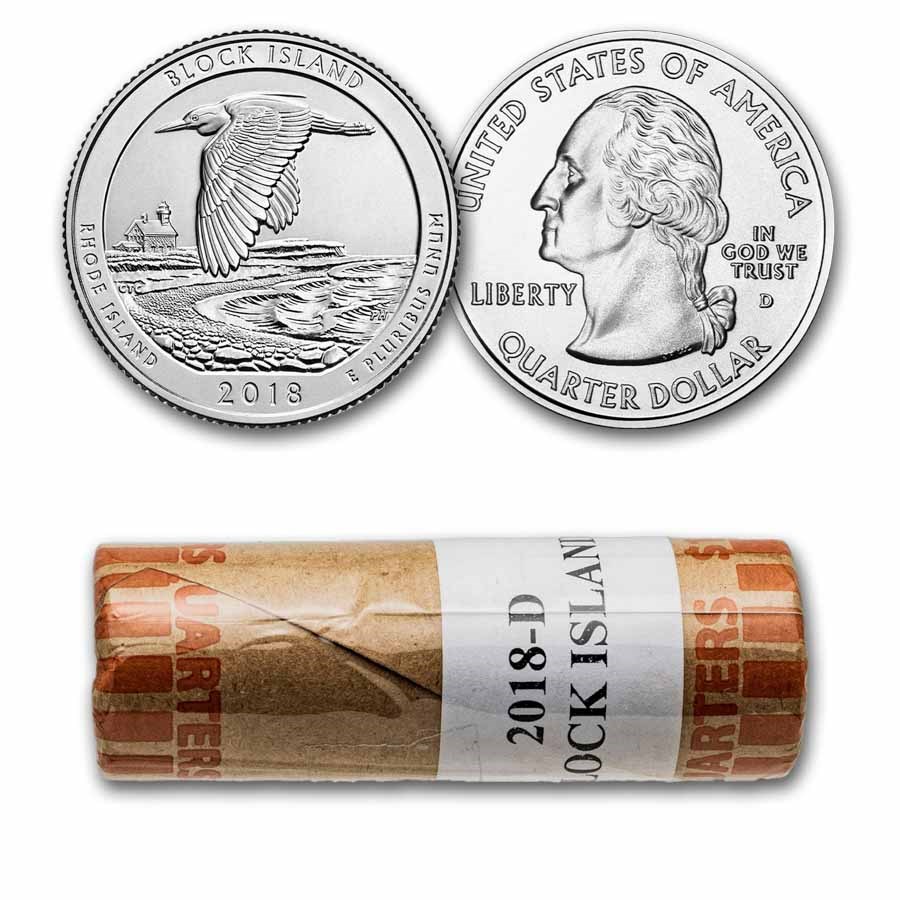 2018-D ATB Quarter Block Island Wildlife Refuge BU 40-Coin Roll
