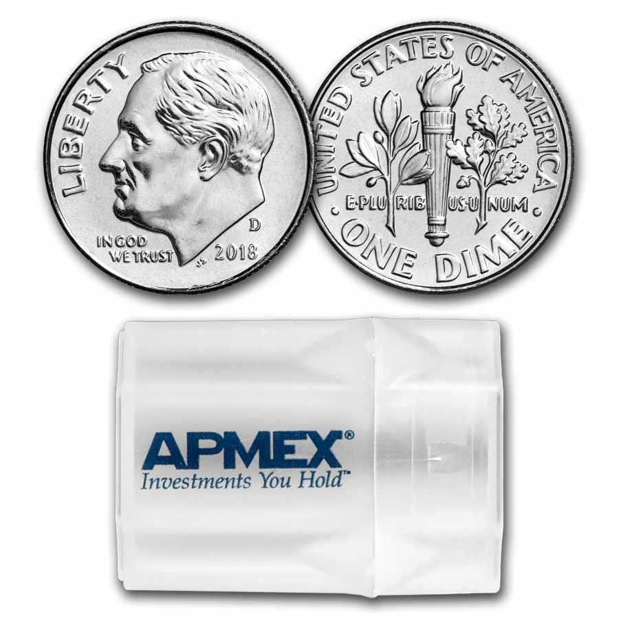 2018-D Roosevelt Dime 50-Coin Roll BU