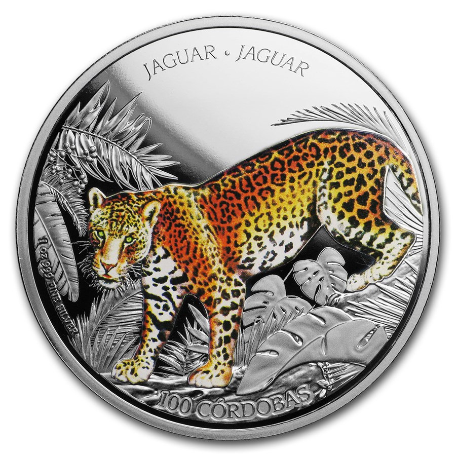 2018 Nicaragua 1 oz Silver 100 Córdobas Wildlife: Jaguar