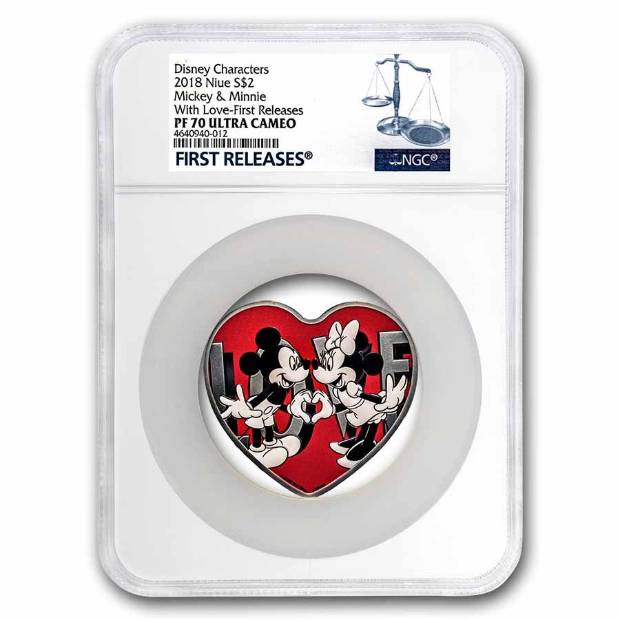 2018 Niue 1 oz Silver $2 Disney Heart-Shaped Love PF-70 UCAM NGC