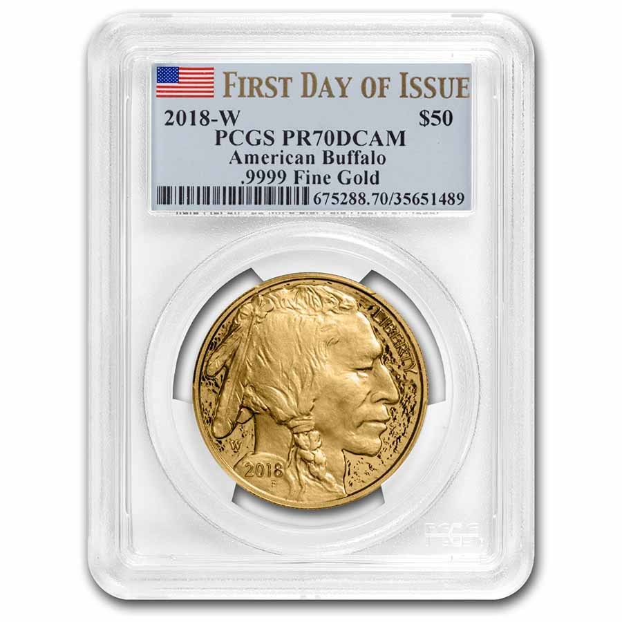 2018-W 1 oz Proof Gold Buffalo PR-70 PCGS (FD, Flag Label)